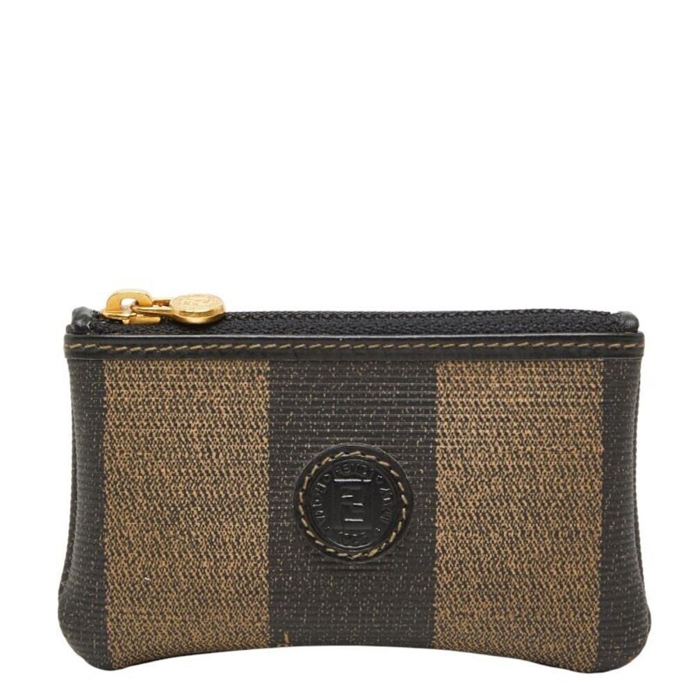 Fendi Pequin coin case Wallet Black Brown Leather